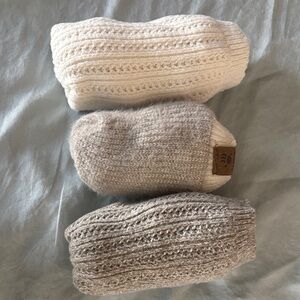 BearPaw Women’s Neutral Knit Slipper Socks - Cream and Light Brown